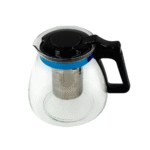 Tekanna i glas med sil i rostfritt stål och svart lock 1100ml