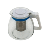 Tekanna i glas med sil i rostfritt stål och vitt lock 1100ml
