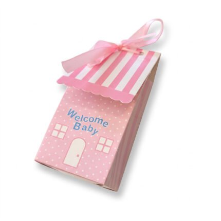 علبة توزيعات ولادة على شكل بيت – Welcome Baby من متجر سنابل